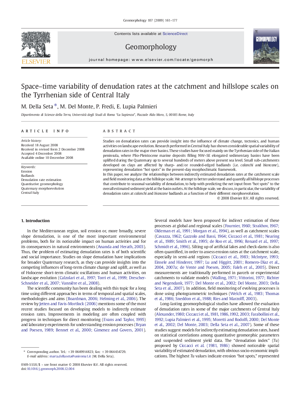 Space–time variability of denudation rates at the catchment and hillslope scales on the Tyrrhenian side of Central Italy