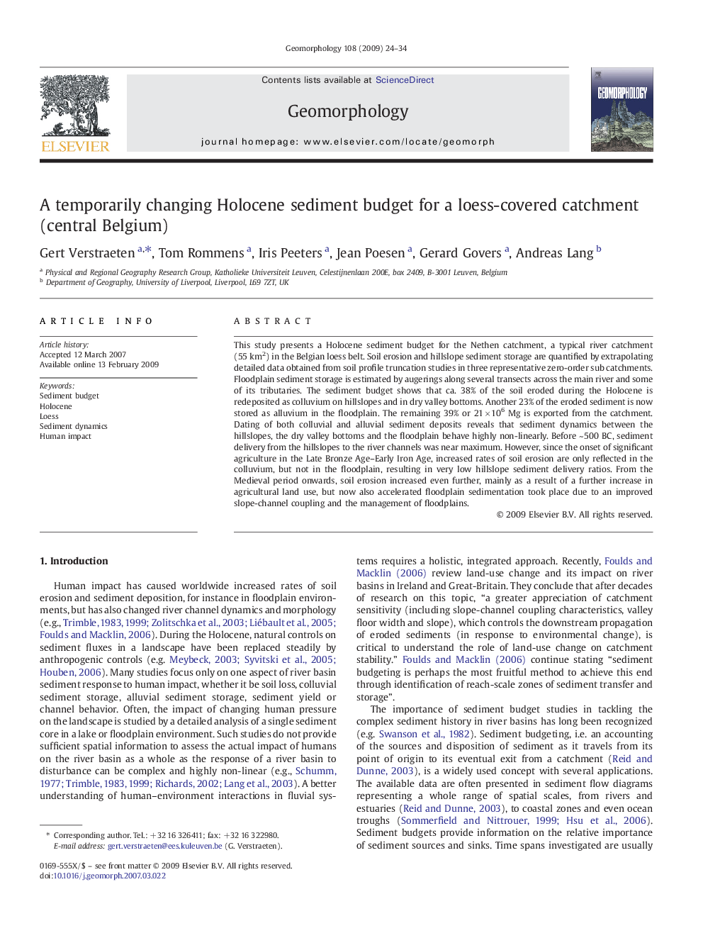 A temporarily changing Holocene sediment budget for a loess-covered catchment (central Belgium)