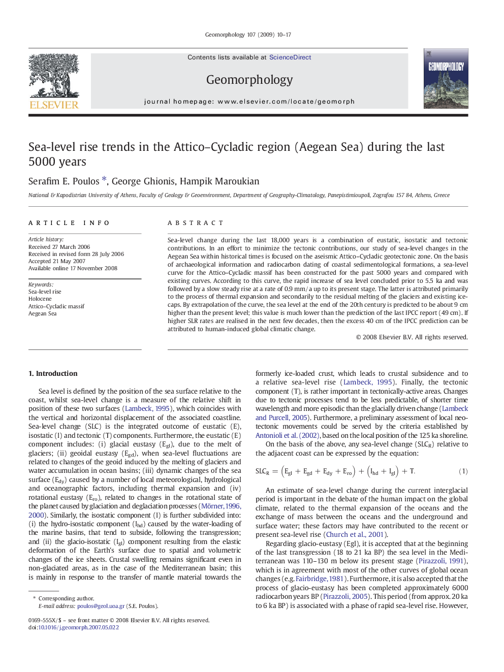 Sea-level rise trends in the Attico–Cycladic region (Aegean Sea) during the last 5000 years