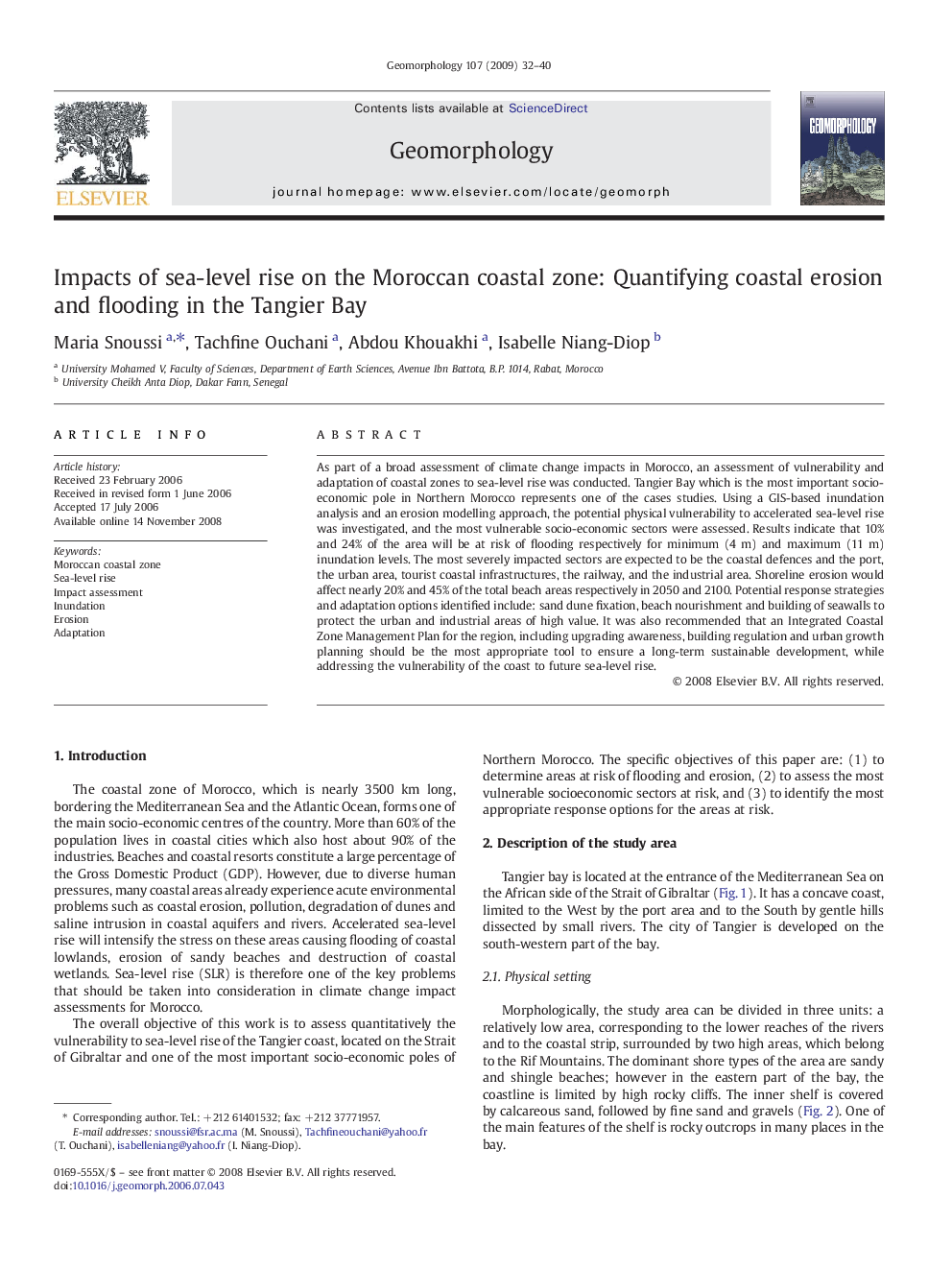 Impacts of sea-level rise on the Moroccan coastal zone: Quantifying coastal erosion and flooding in the Tangier Bay