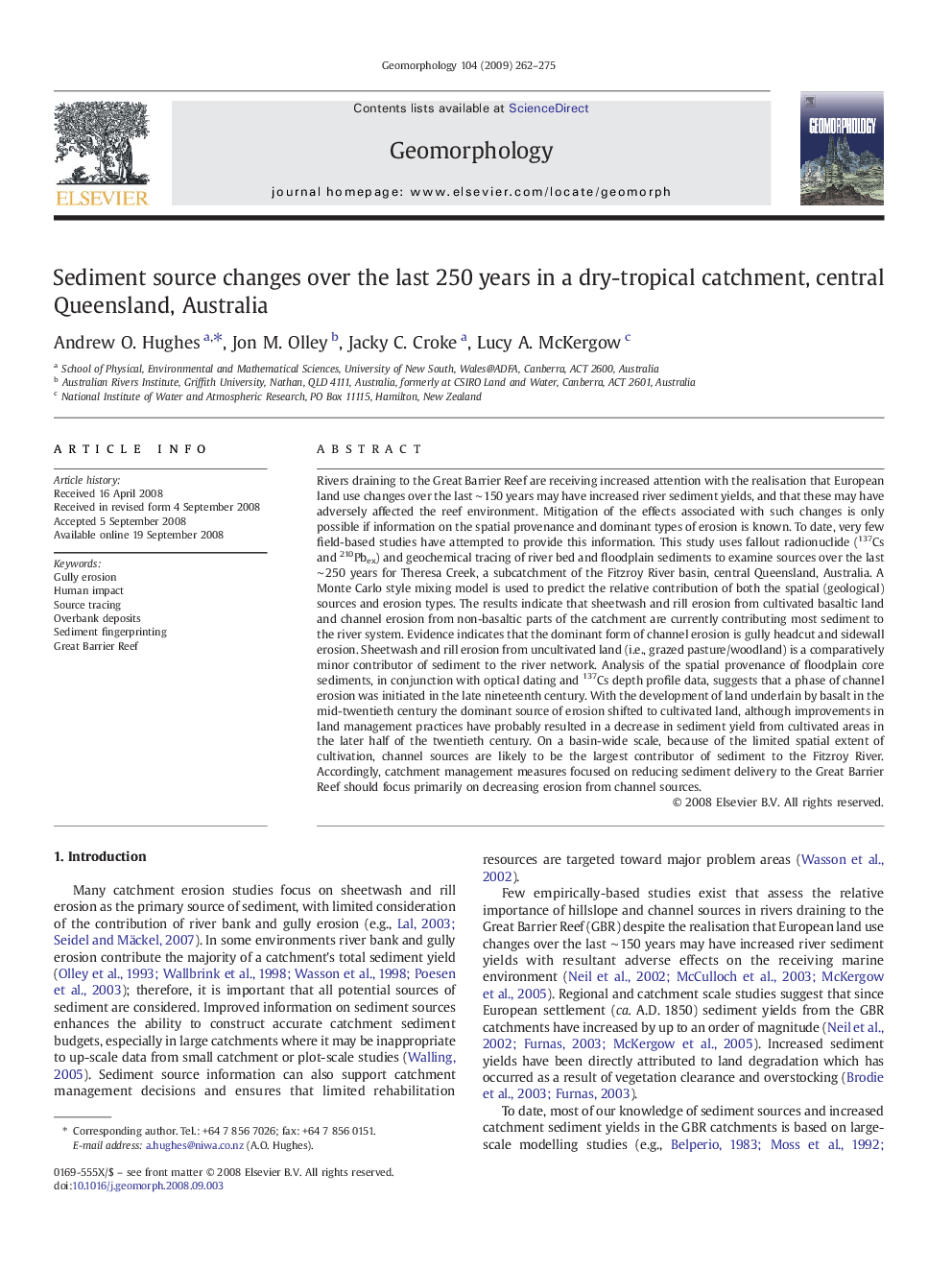 Sediment source changes over the last 250 years in a dry-tropical catchment, central Queensland, Australia