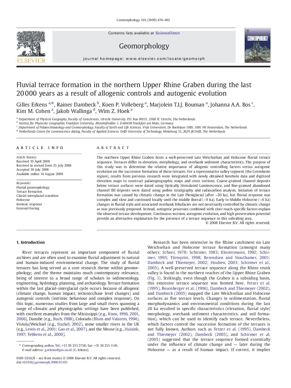 Fluvial terrace formation in the northern Upper Rhine Graben during the last 20 000 years as a result of allogenic controls and autogenic evolution