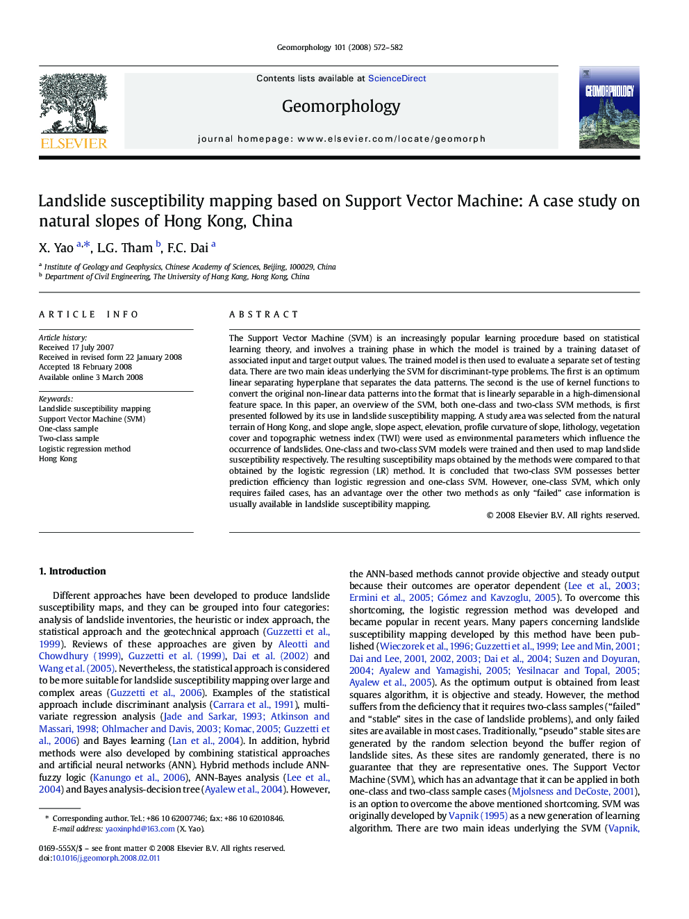 Landslide susceptibility mapping based on Support Vector Machine: A case study on natural slopes of Hong Kong, China