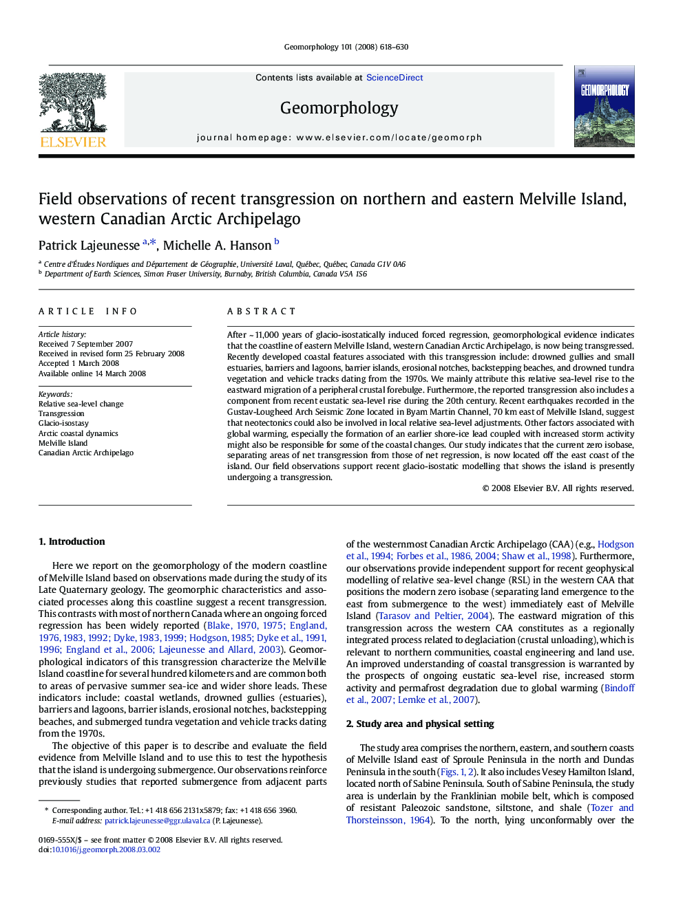 Field observations of recent transgression on northern and eastern Melville Island, western Canadian Arctic Archipelago