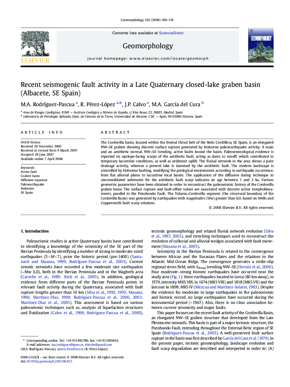 Recent seismogenic fault activity in a Late Quaternary closed-lake graben basin (Albacete, SE Spain)