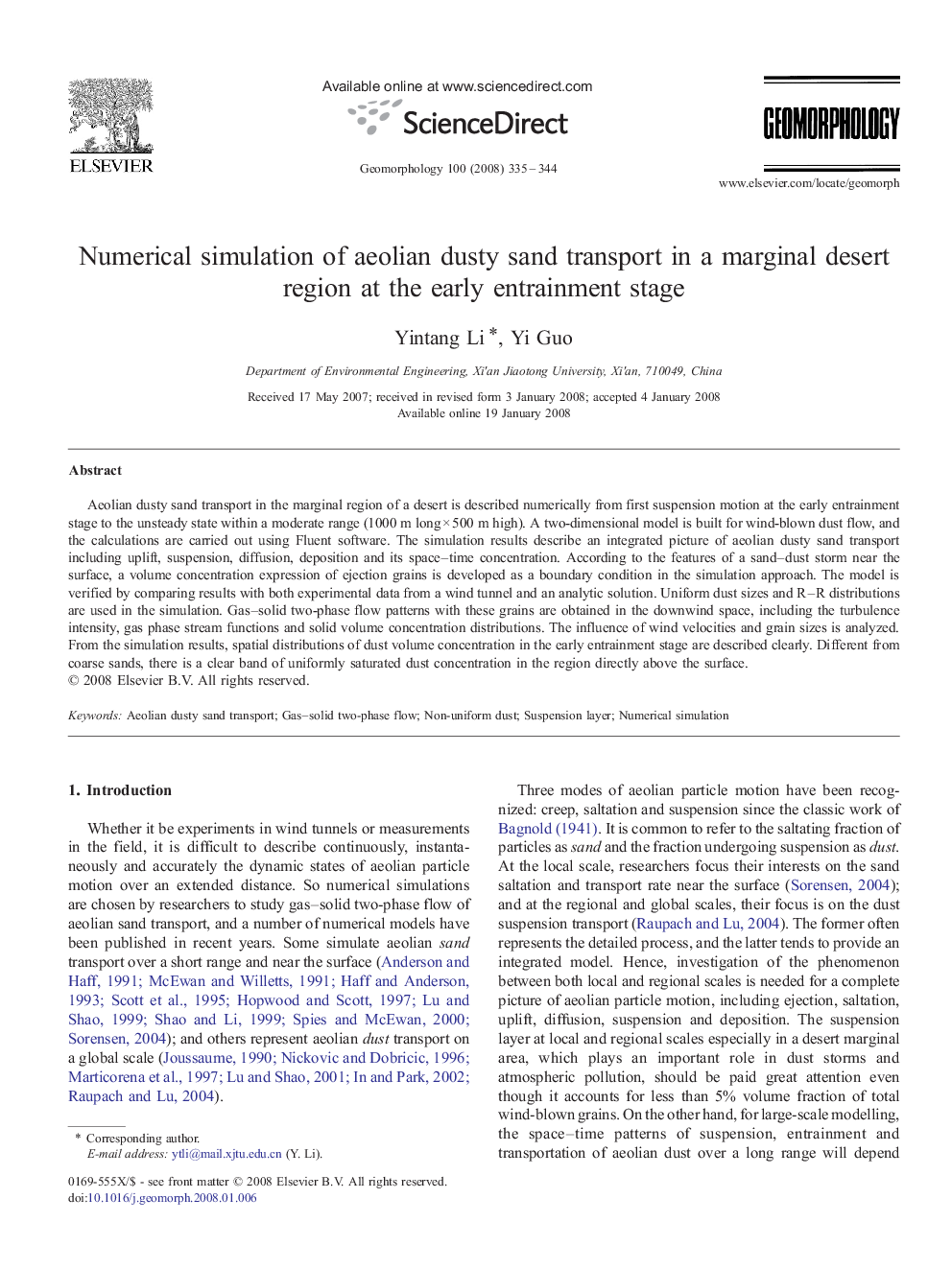 Numerical simulation of aeolian dusty sand transport in a marginal desert region at the early entrainment stage