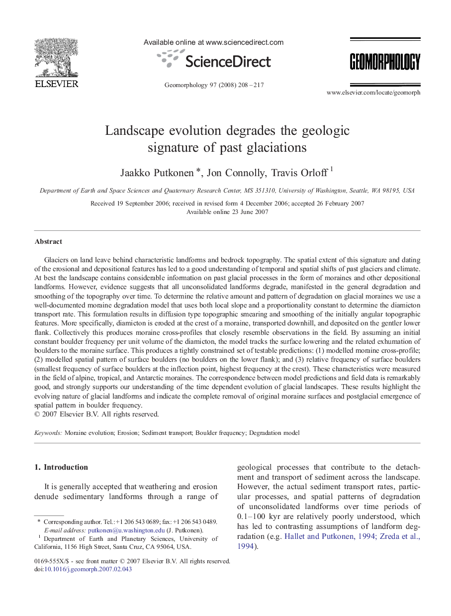 Landscape evolution degrades the geologic signature of past glaciations