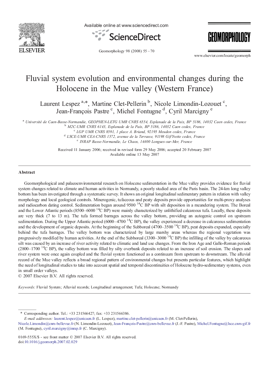 Fluvial system evolution and environmental changes during the Holocene in the Mue valley (Western France)