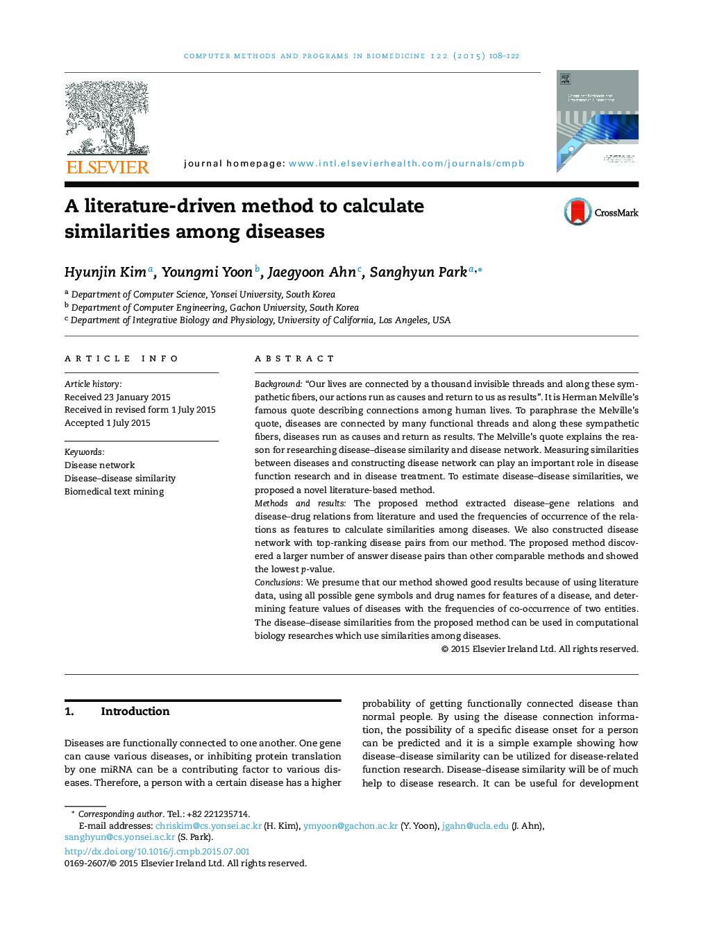 A literature-driven method to calculate similarities among diseases