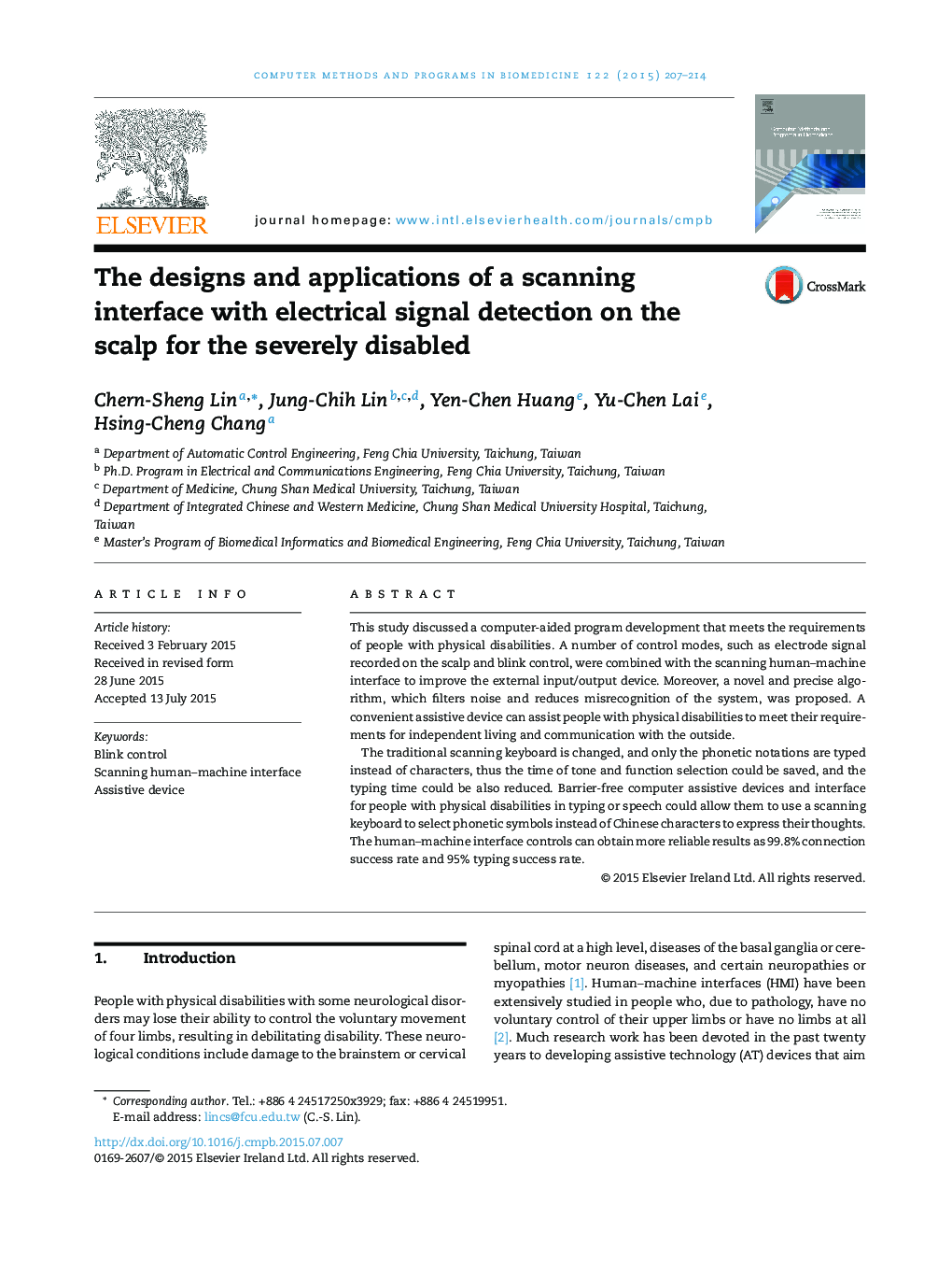 The designs and applications of a scanning interface with electrical signal detection on the scalp for the severely disabled