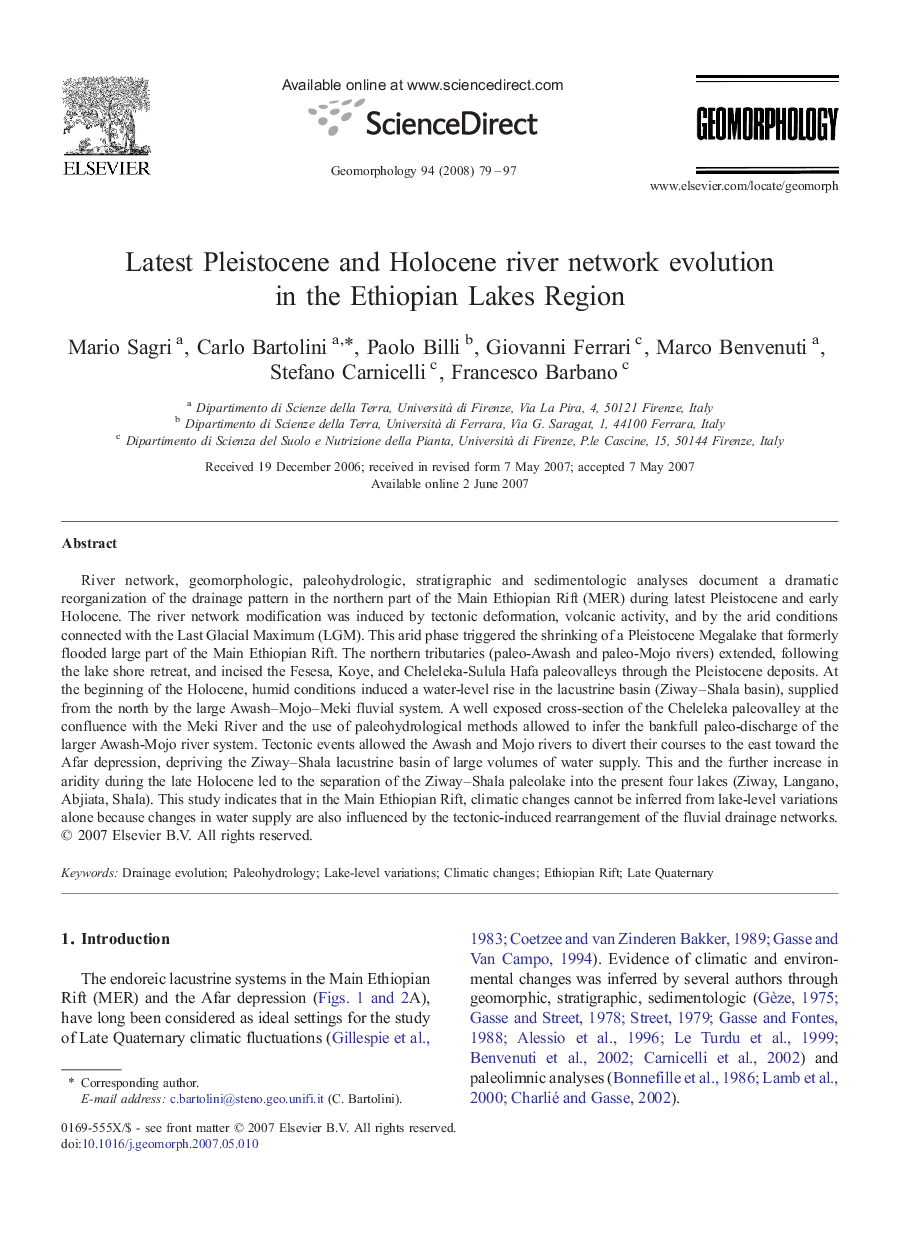 Latest Pleistocene and Holocene river network evolution in the Ethiopian Lakes Region