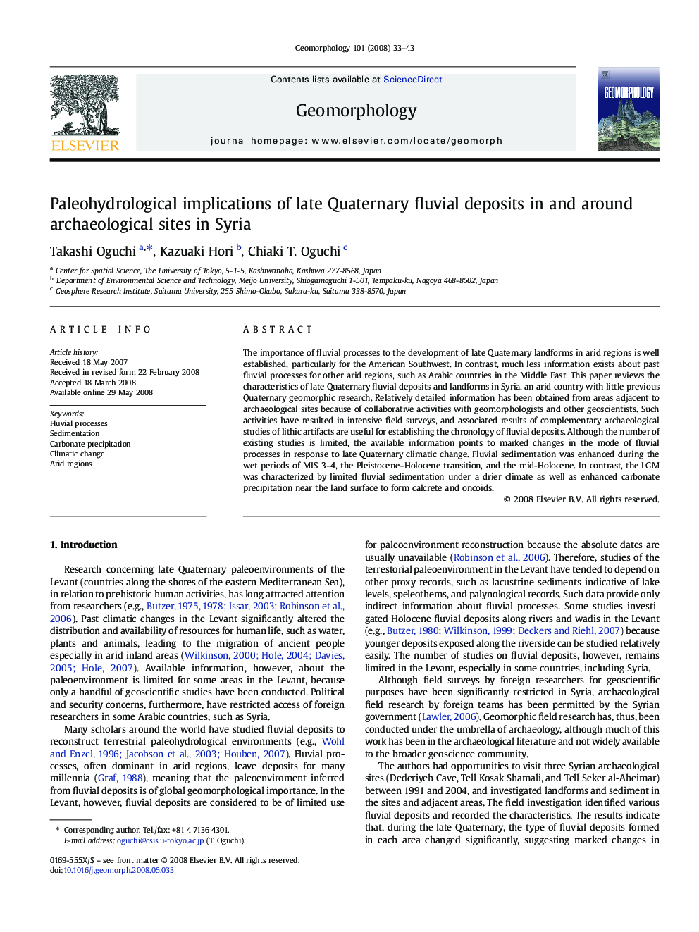 Paleohydrological implications of late Quaternary fluvial deposits in and around archaeological sites in Syria