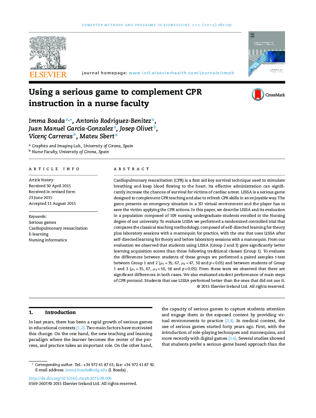 Using a serious game to complement CPR instruction in a nurse faculty