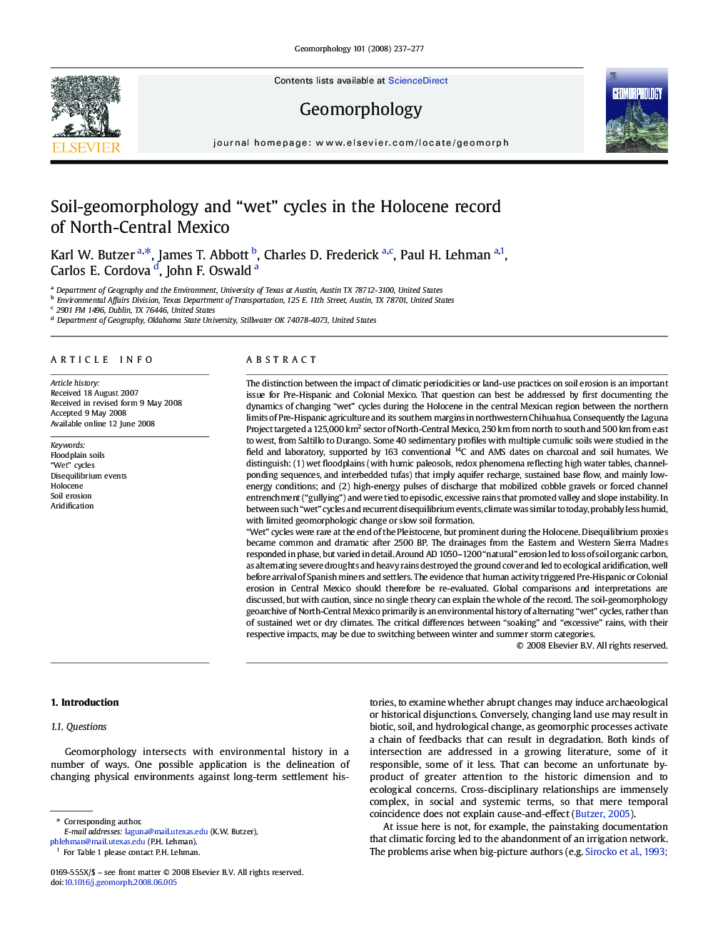 Soil-geomorphology and “wet” cycles in the Holocene record of North-Central Mexico