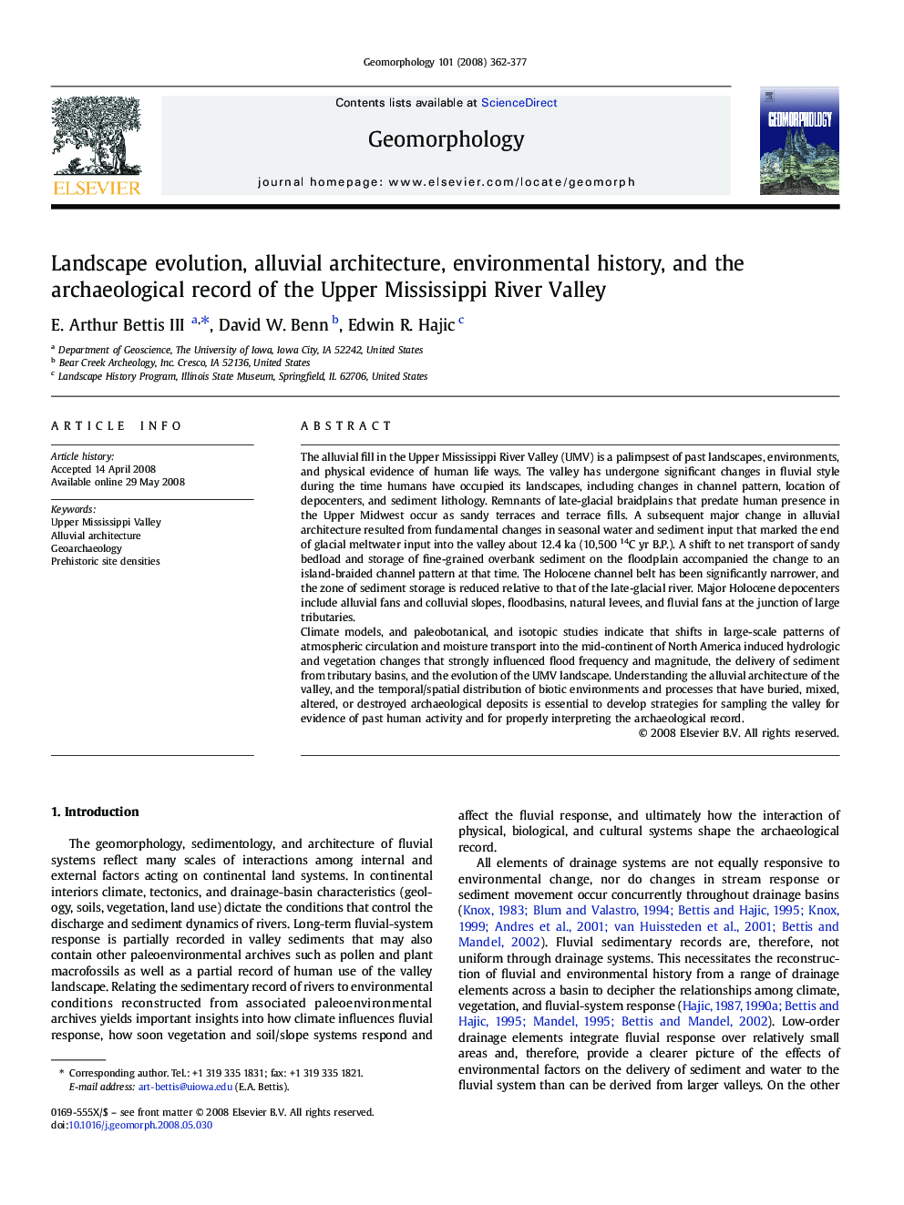 Landscape evolution, alluvial architecture, environmental history, and the archaeological record of the Upper Mississippi River Valley