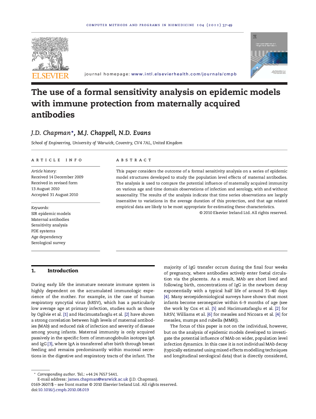 The use of a formal sensitivity analysis on epidemic models with immune protection from maternally acquired antibodies