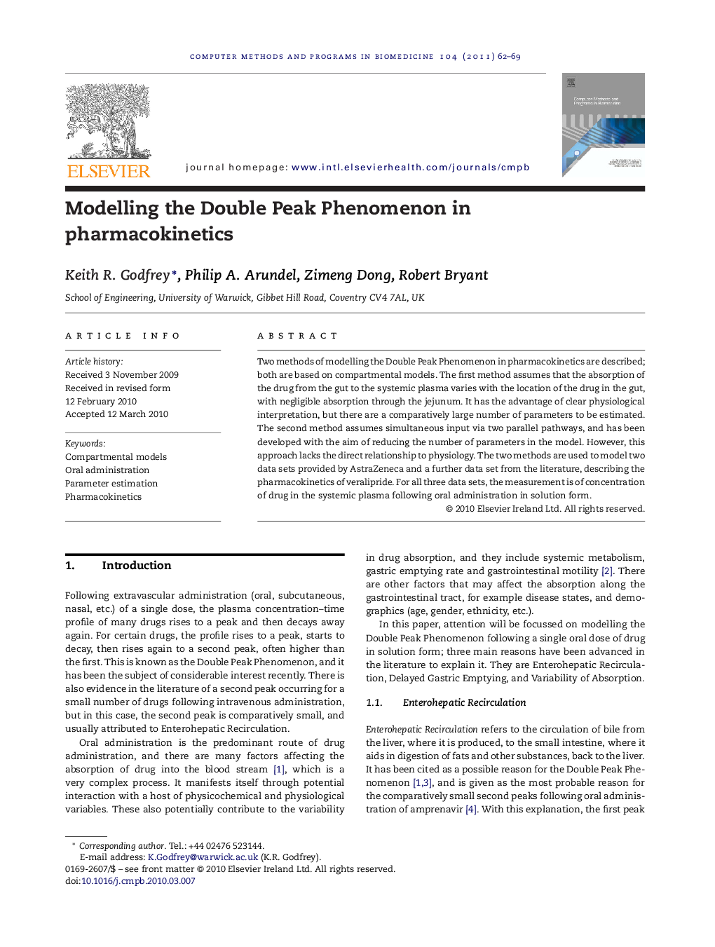 Modelling the Double Peak Phenomenon in pharmacokinetics