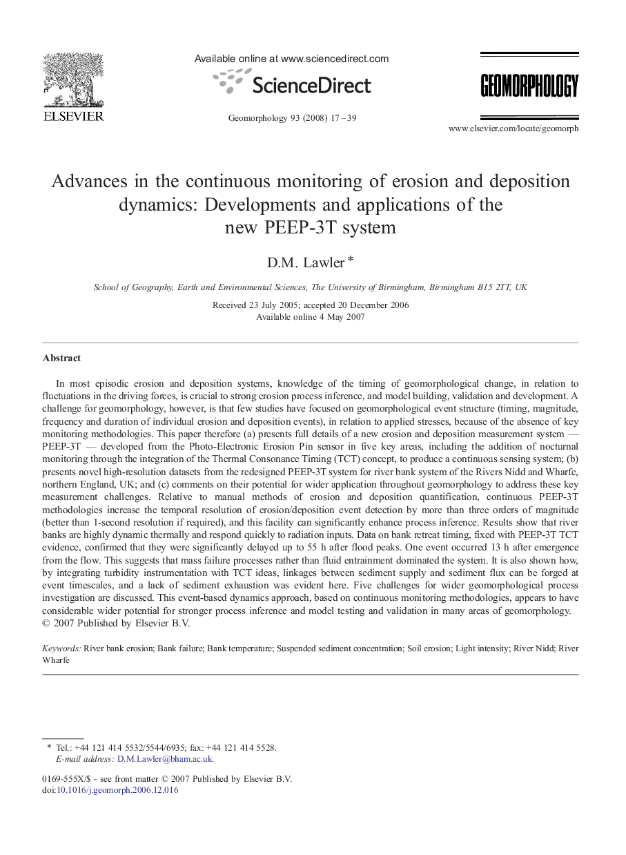 Advances in the continuous monitoring of erosion and deposition dynamics: Developments and applications of the new PEEP-3T system