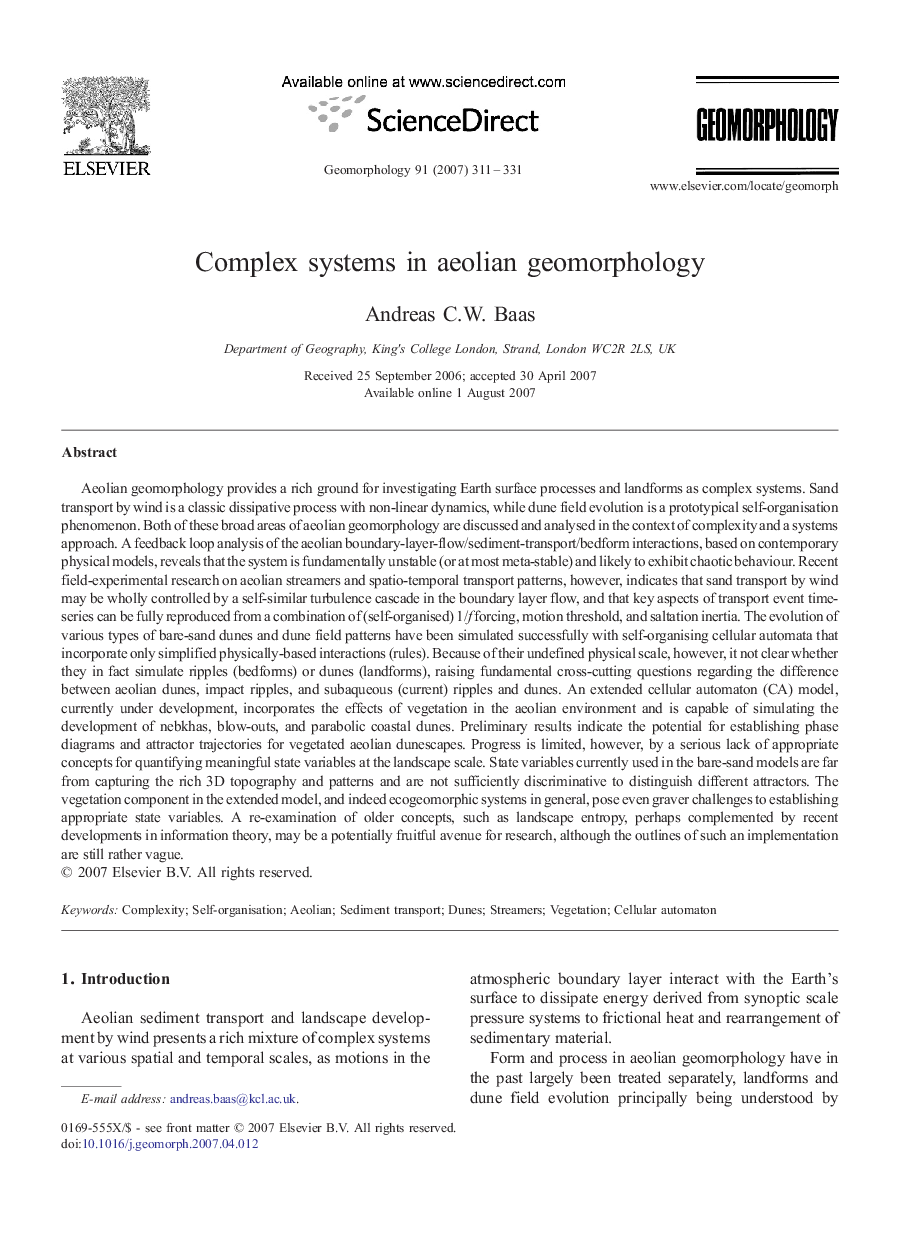 Complex systems in aeolian geomorphology