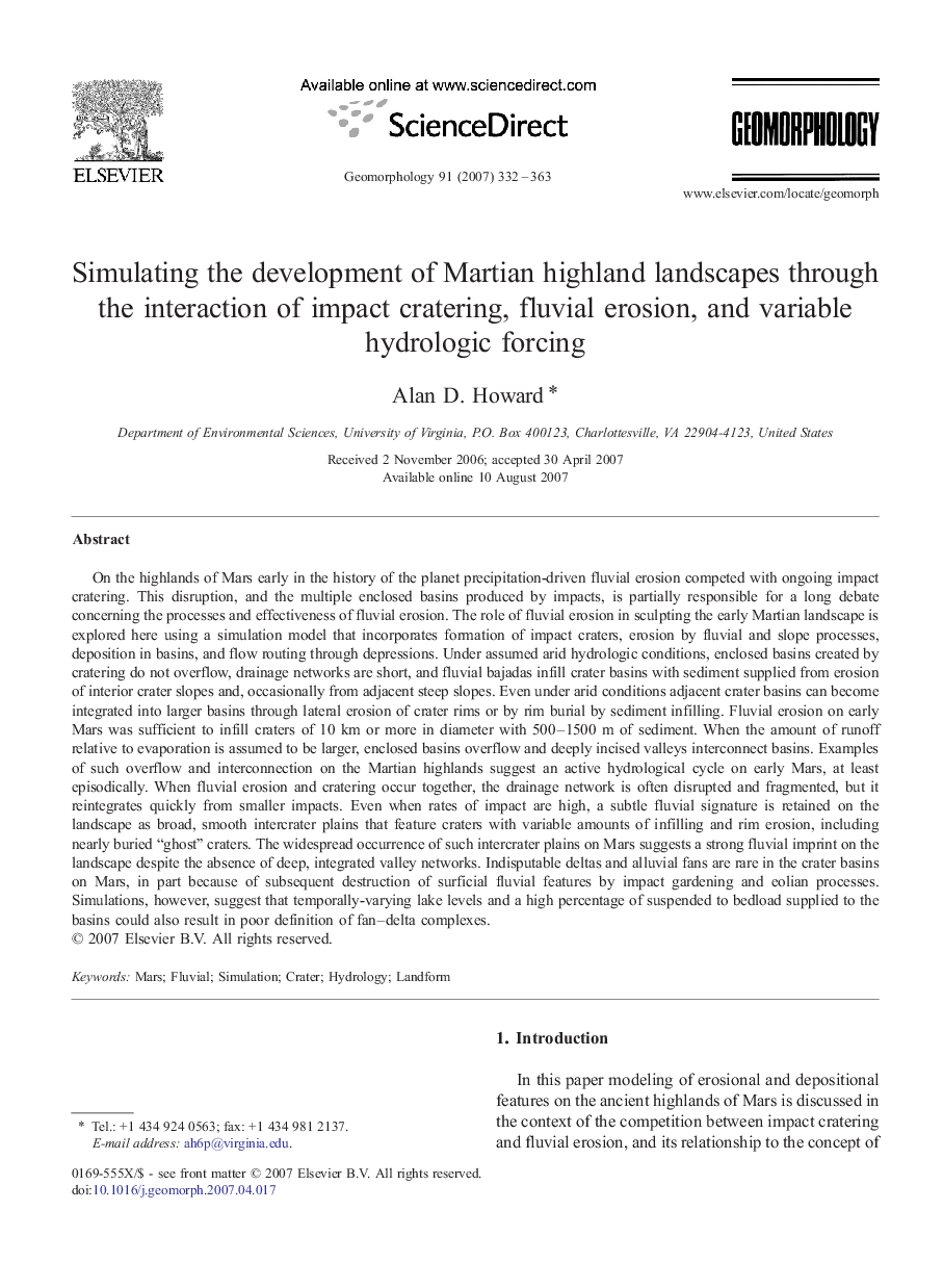 Simulating the development of Martian highland landscapes through the interaction of impact cratering, fluvial erosion, and variable hydrologic forcing