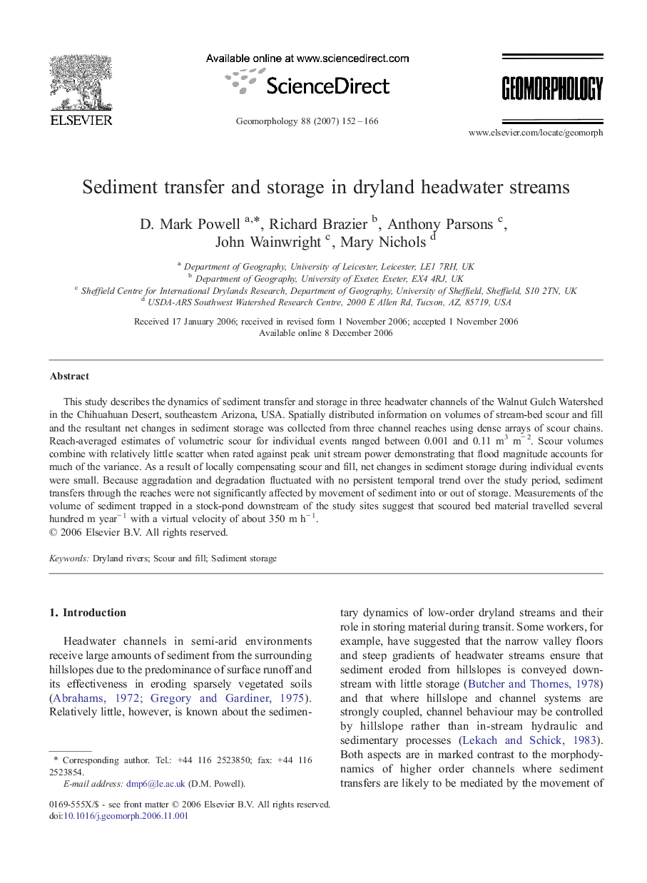 Sediment transfer and storage in dryland headwater streams