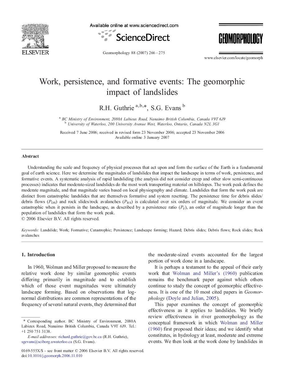 Work, persistence, and formative events: The geomorphic impact of landslides