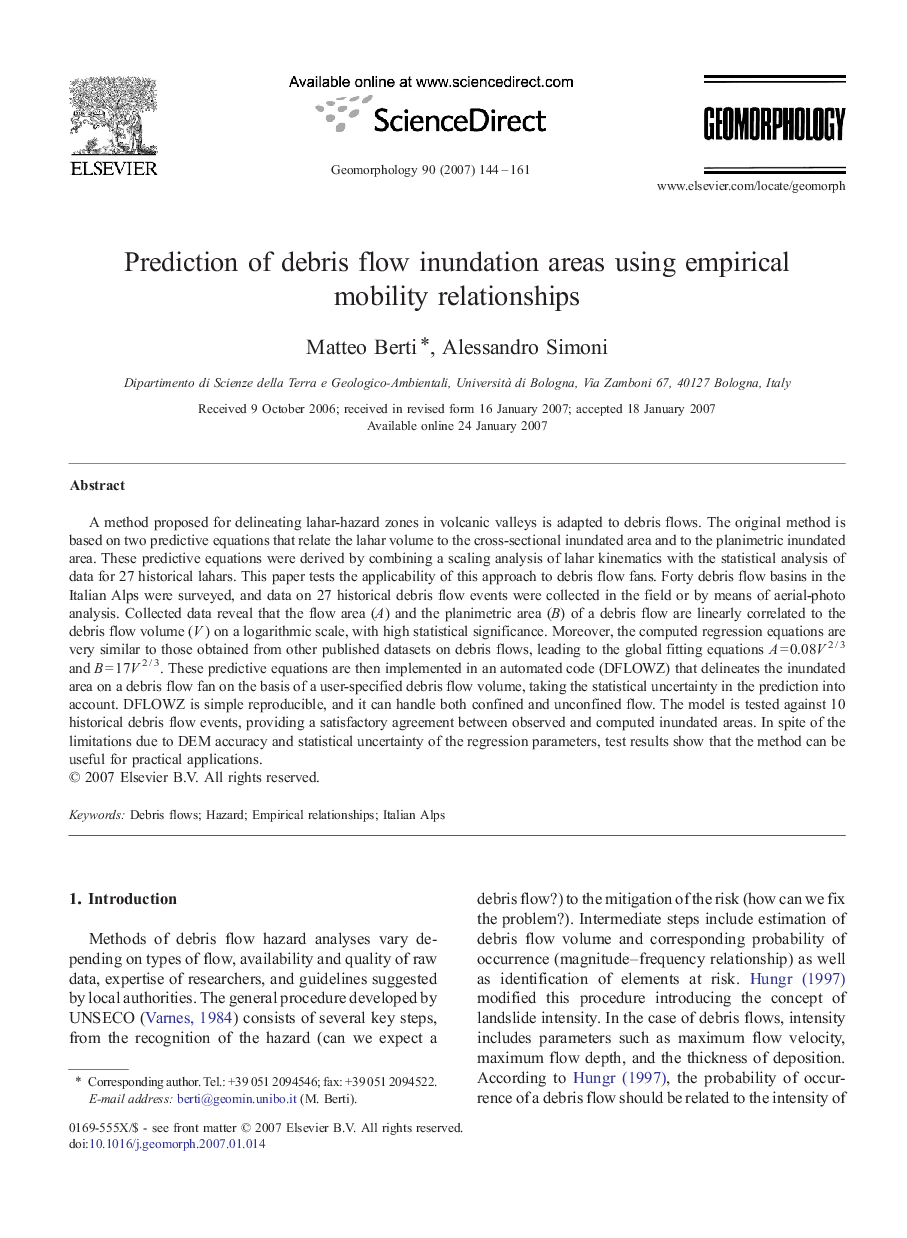 Prediction of debris flow inundation areas using empirical mobility relationships