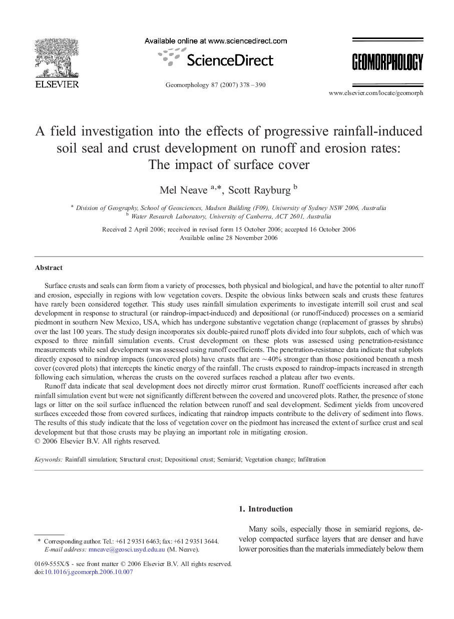 A field investigation into the effects of progressive rainfall-induced soil seal and crust development on runoff and erosion rates: The impact of surface cover