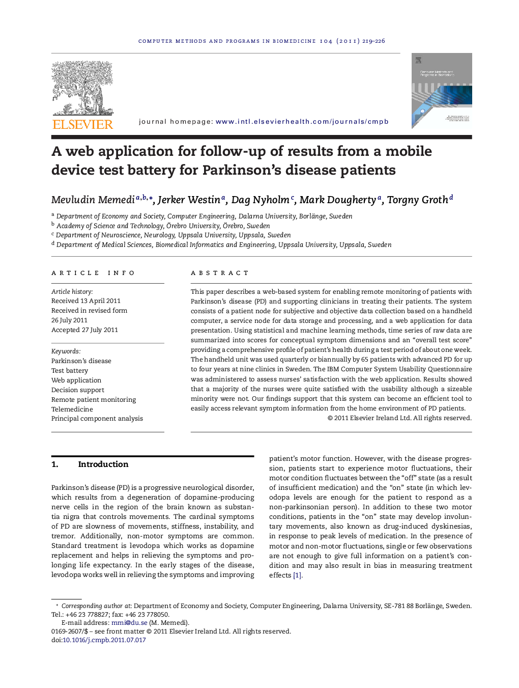 A web application for follow-up of results from a mobile device test battery for Parkinson's disease patients