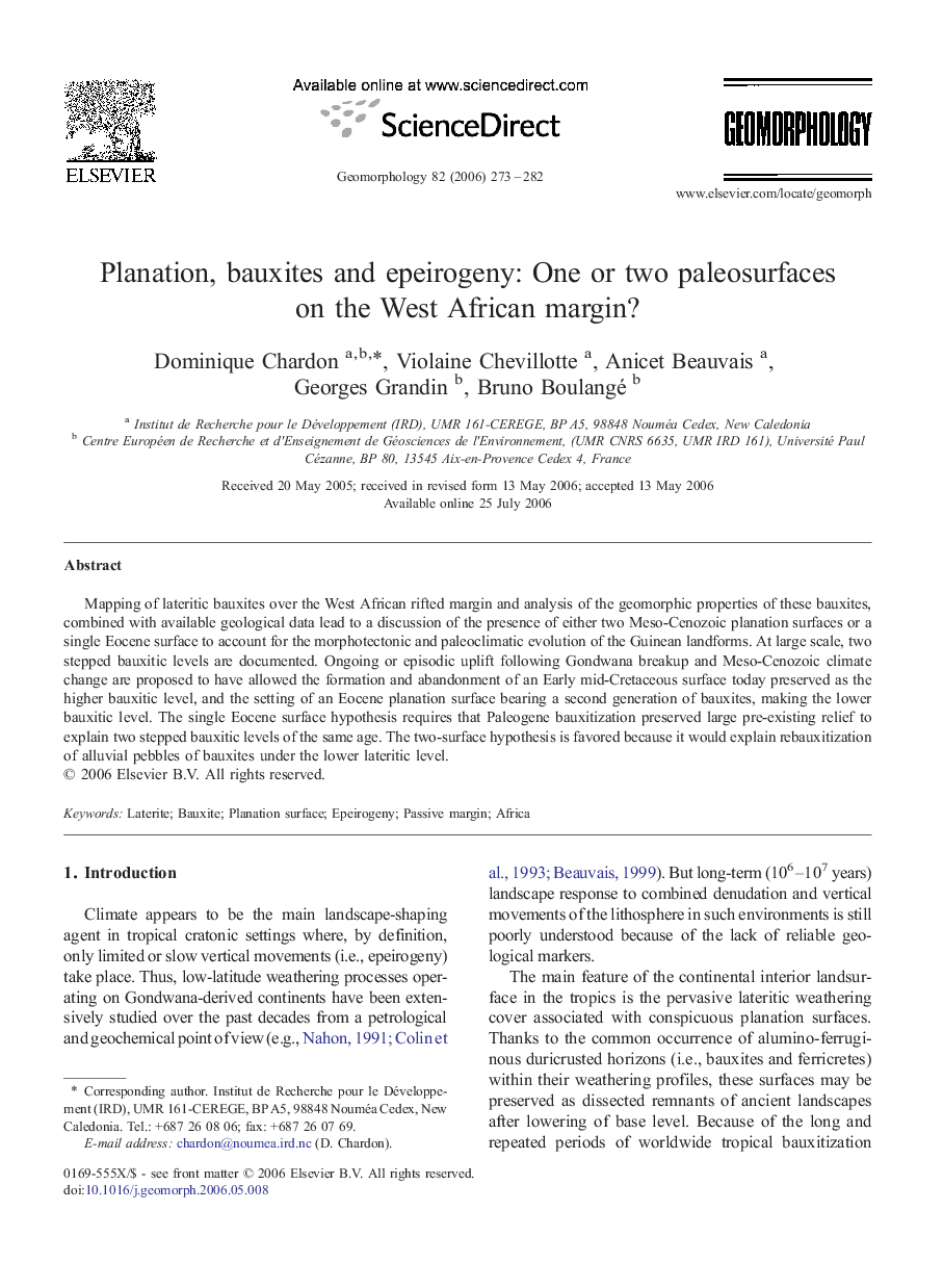 Planation, bauxites and epeirogeny: One or two paleosurfaces on the West African margin?