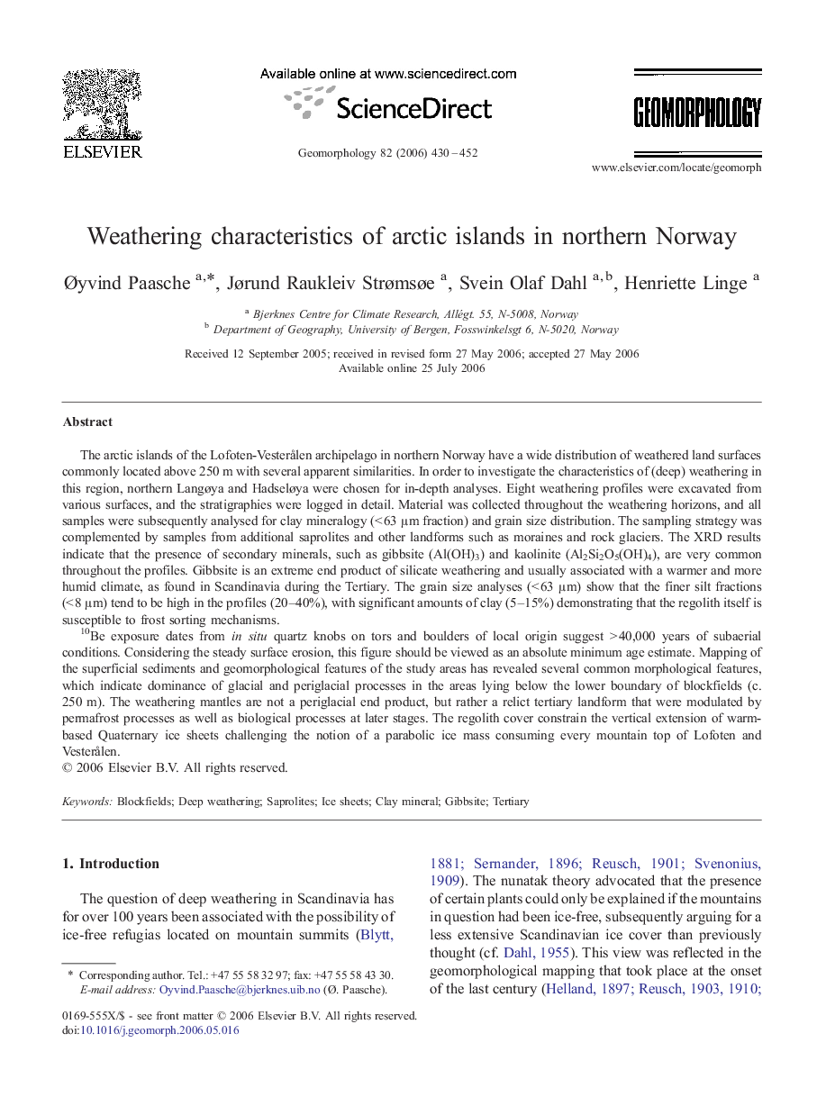 Weathering characteristics of arctic islands in northern Norway