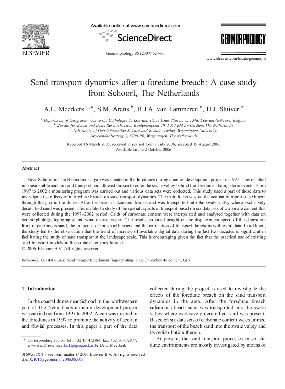 Sand transport dynamics after a foredune breach: A case study from Schoorl, The Netherlands