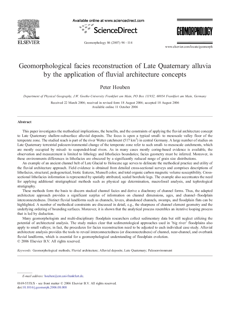 Geomorphological facies reconstruction of Late Quaternary alluvia by the application of fluvial architecture concepts