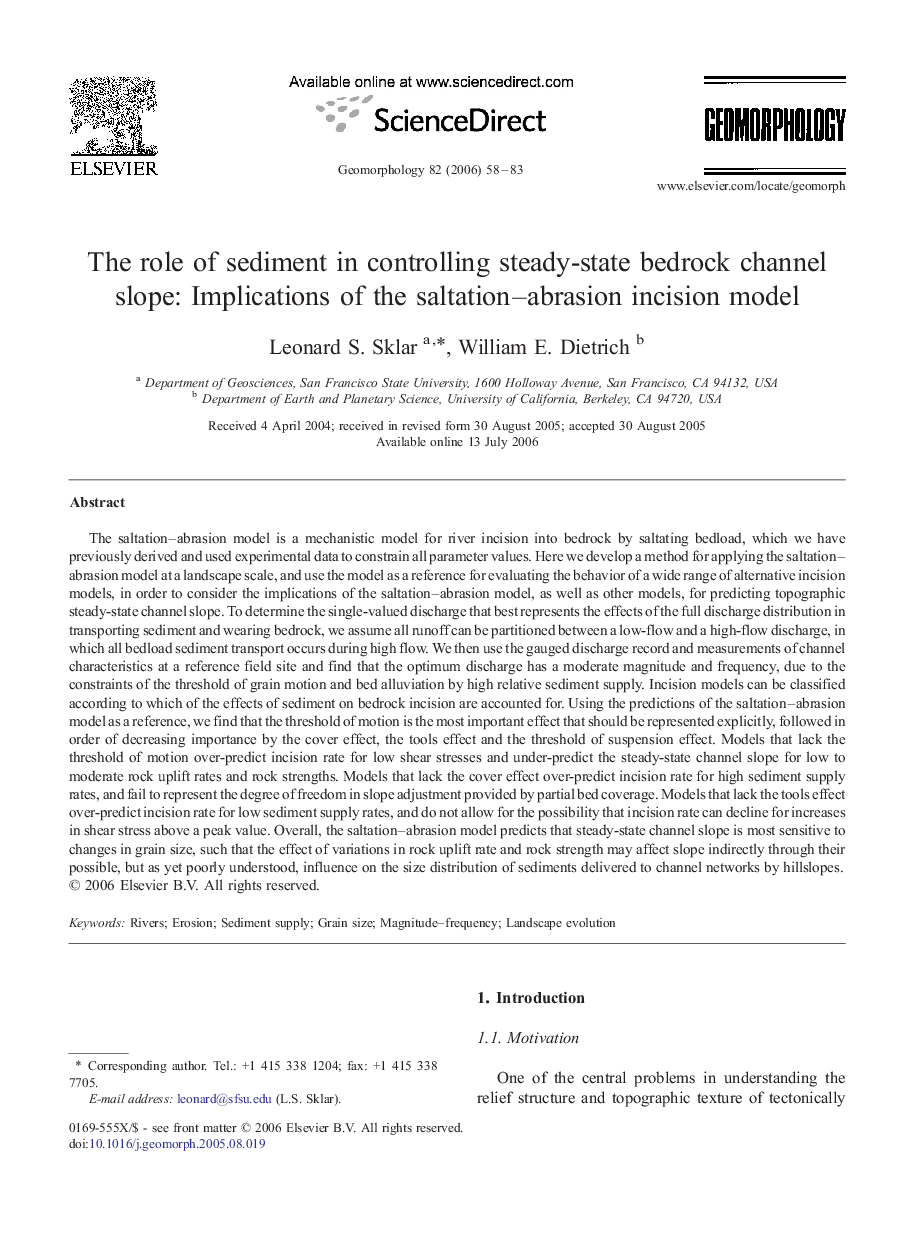 The role of sediment in controlling steady-state bedrock channel slope: Implications of the saltation–abrasion incision model