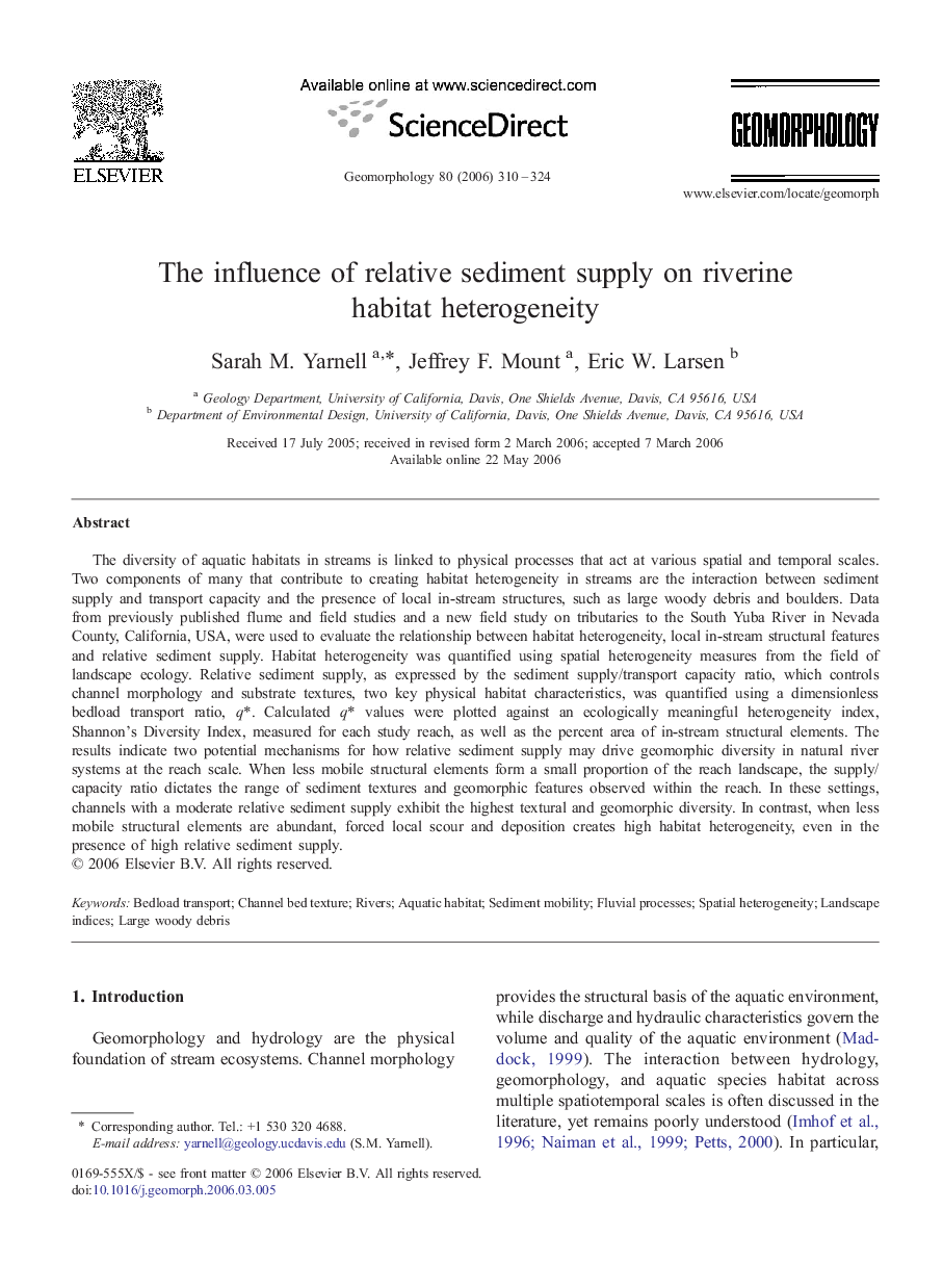 The influence of relative sediment supply on riverine habitat heterogeneity