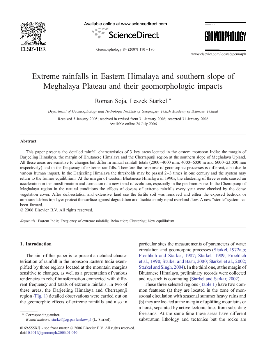 Extreme rainfalls in Eastern Himalaya and southern slope of Meghalaya Plateau and their geomorphologic impacts