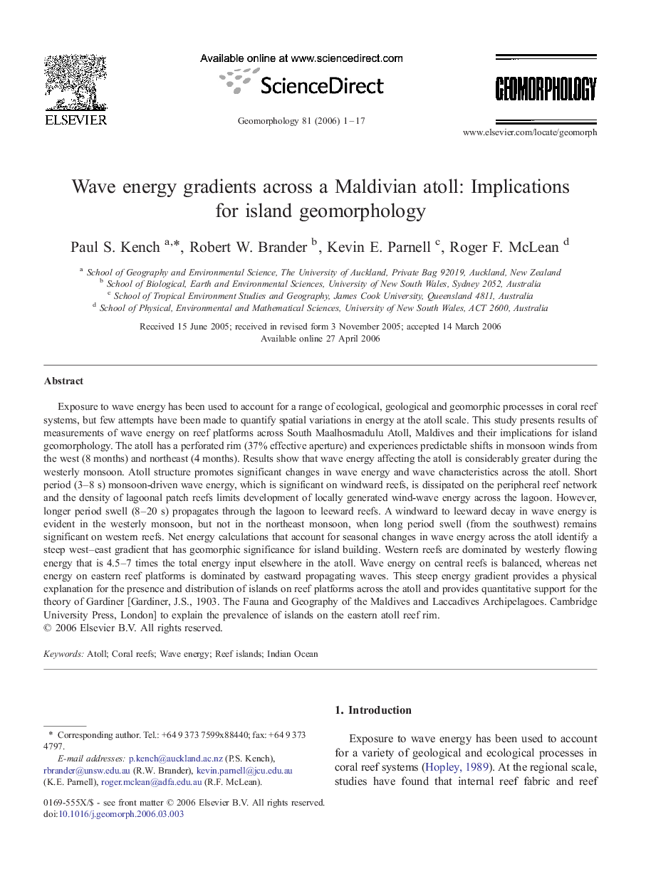 Wave energy gradients across a Maldivian atoll: Implications for island geomorphology