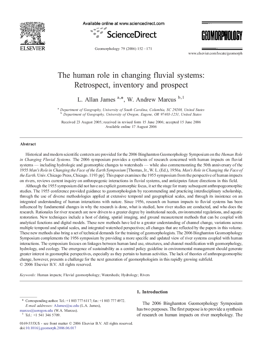 The human role in changing fluvial systems: Retrospect, inventory and prospect