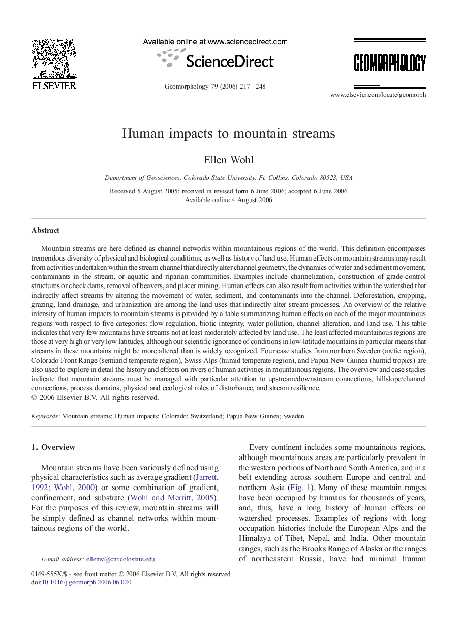 Human impacts to mountain streams