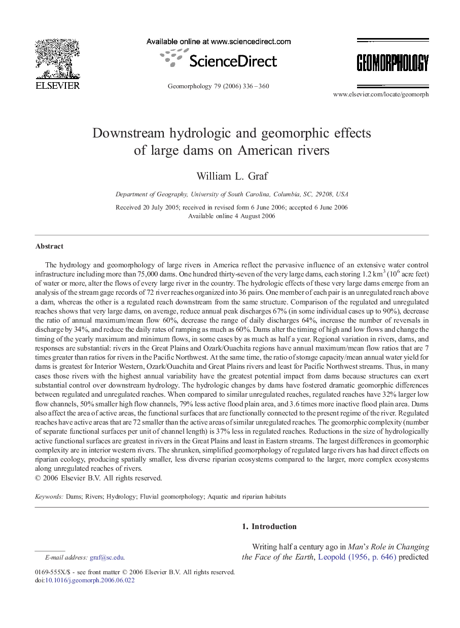 Downstream hydrologic and geomorphic effects of large dams on American rivers