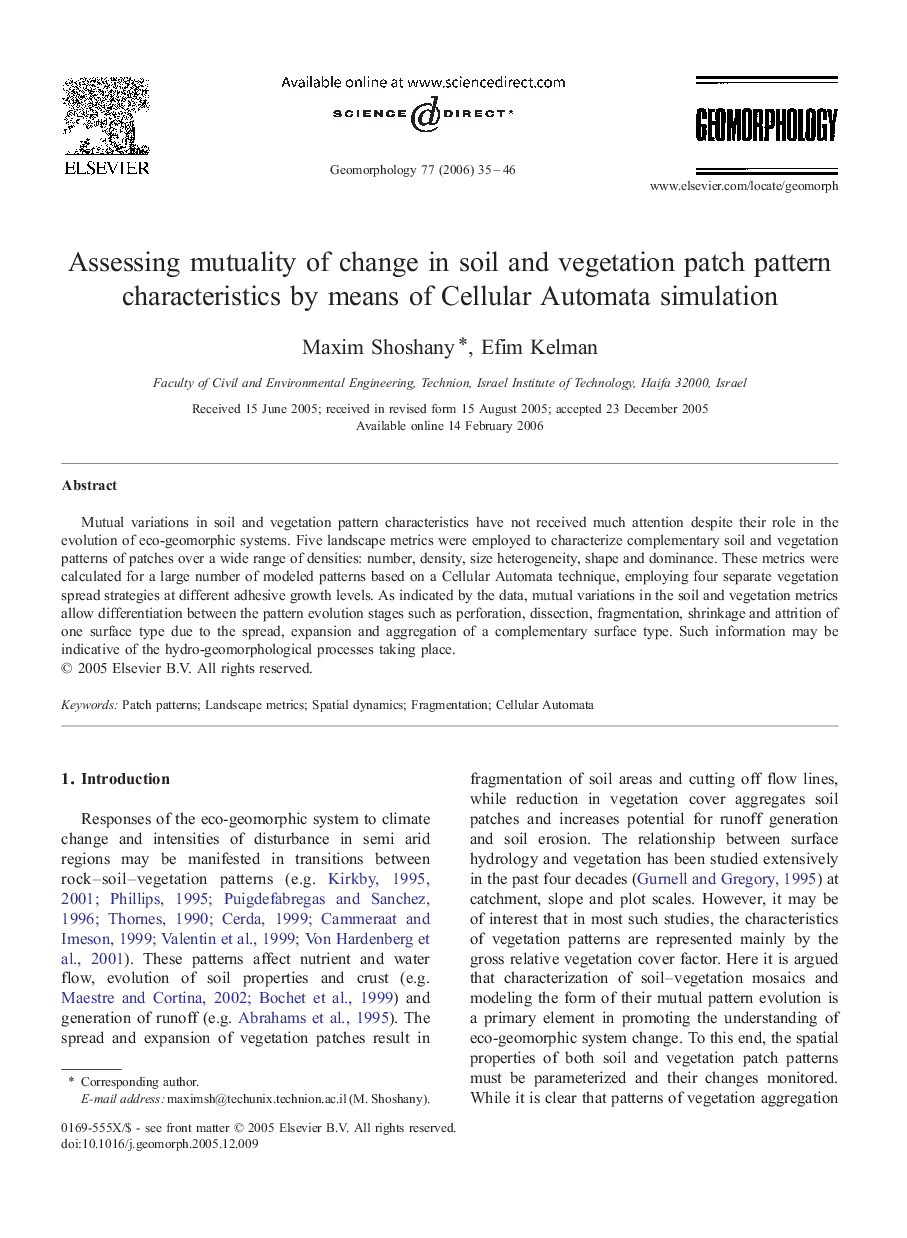 Assessing mutuality of change in soil and vegetation patch pattern characteristics by means of Cellular Automata simulation