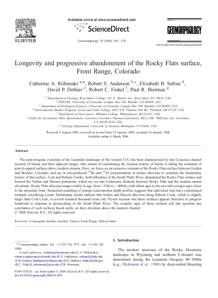 Longevity and progressive abandonment of the Rocky Flats surface, Front Range, Colorado