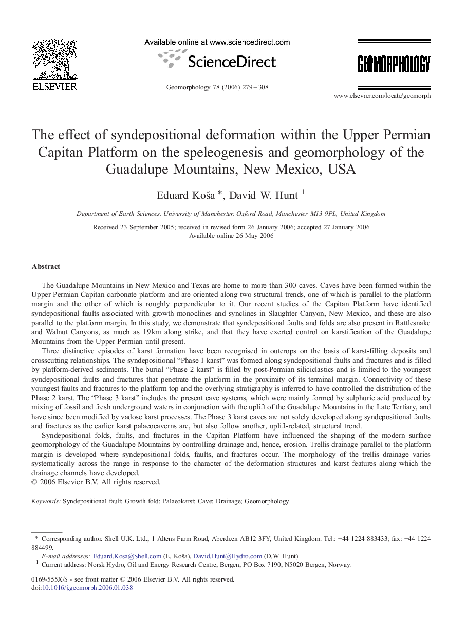 The effect of syndepositional deformation within the Upper Permian Capitan Platform on the speleogenesis and geomorphology of the Guadalupe Mountains, New Mexico, USA