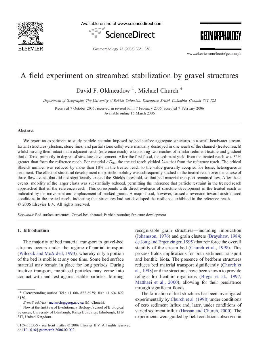 A field experiment on streambed stabilization by gravel structures