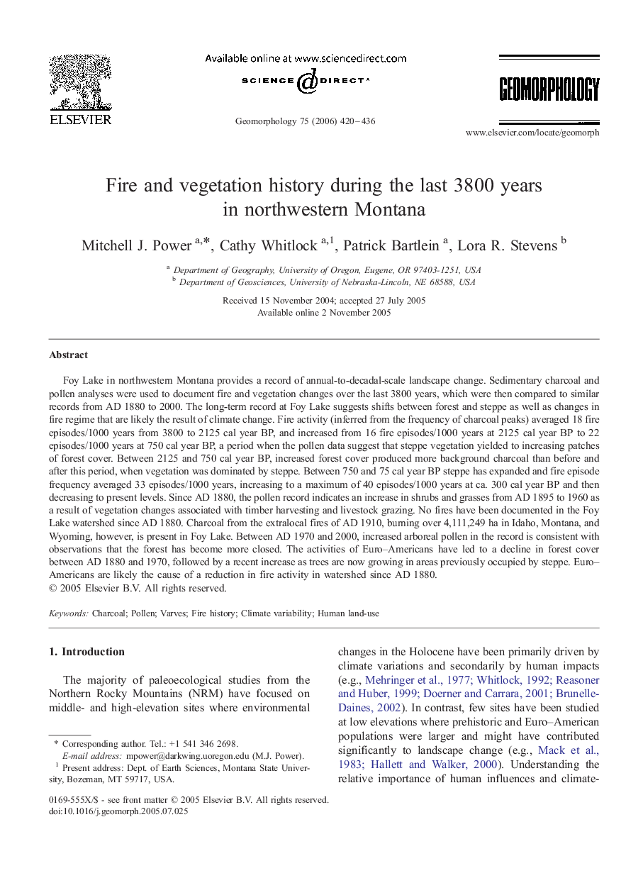 Fire and vegetation history during the last 3800 years in northwestern Montana