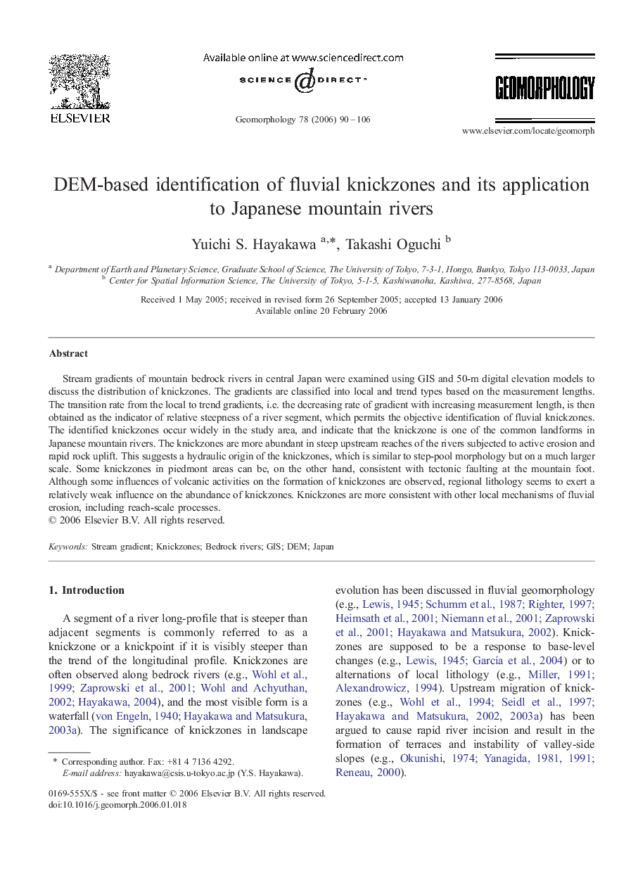 DEM-based identification of fluvial knickzones and its application to Japanese mountain rivers