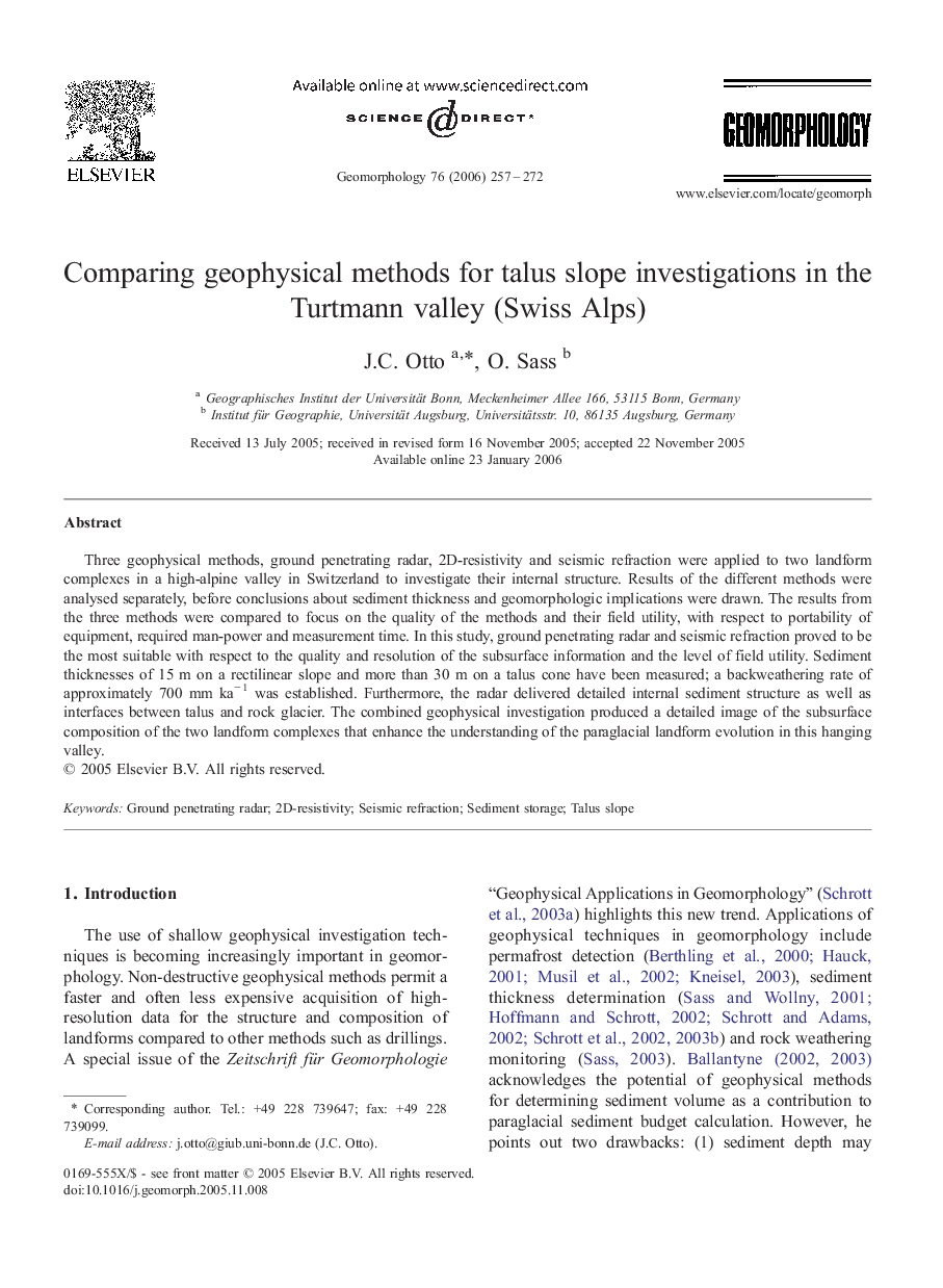 Comparing geophysical methods for talus slope investigations in the Turtmann valley (Swiss Alps)