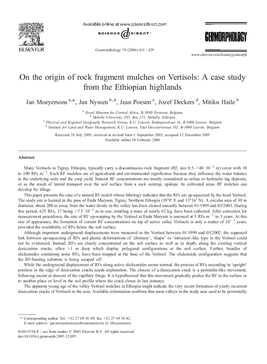 On the origin of rock fragment mulches on Vertisols: A case study from the Ethiopian highlands