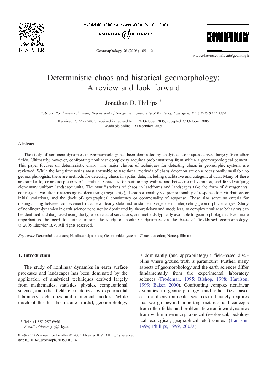 Deterministic chaos and historical geomorphology: A review and look forward