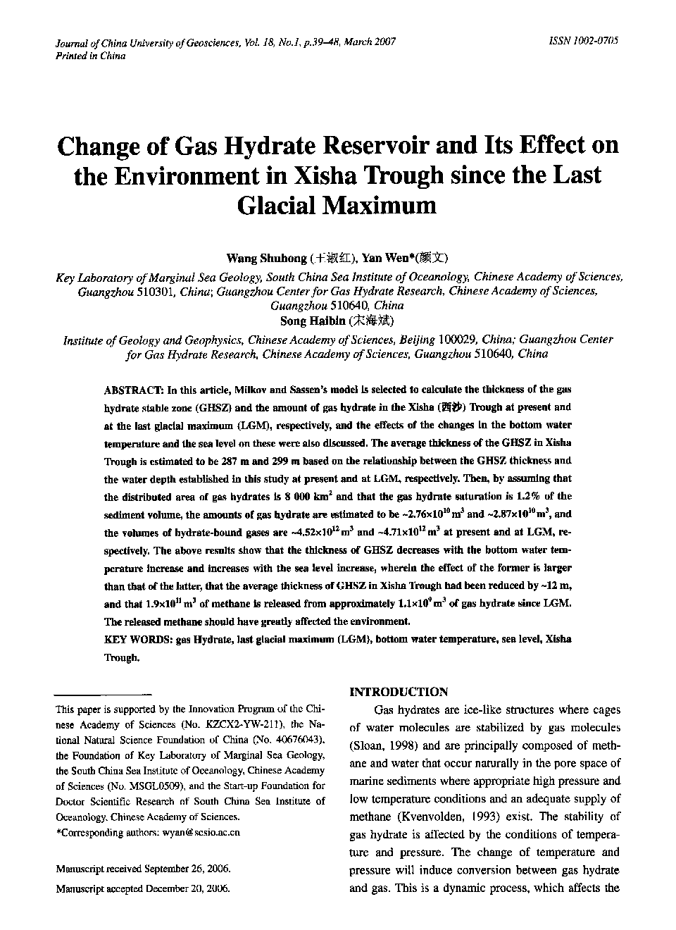 Change of Gas Hydrate Reservoir and Its Effect on the Environment in Xisha Trough since the Last Glacial Maximum